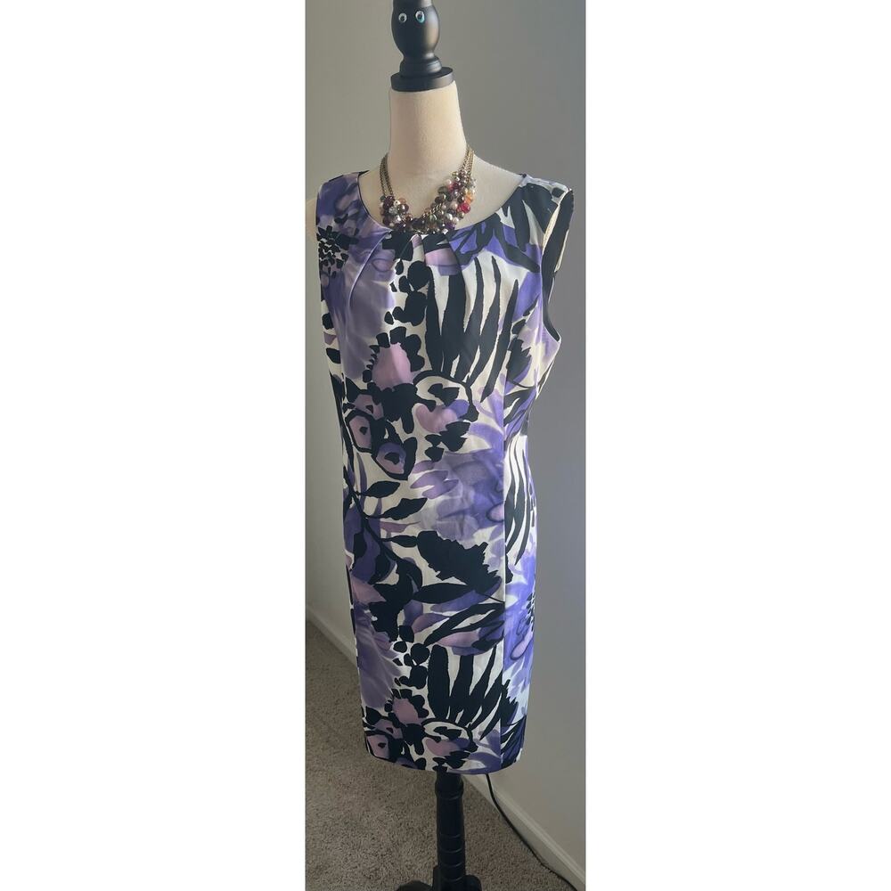 DressBarn‎ Women’s Midi Sleeveless Black with Purple Flowers Dress Size 16